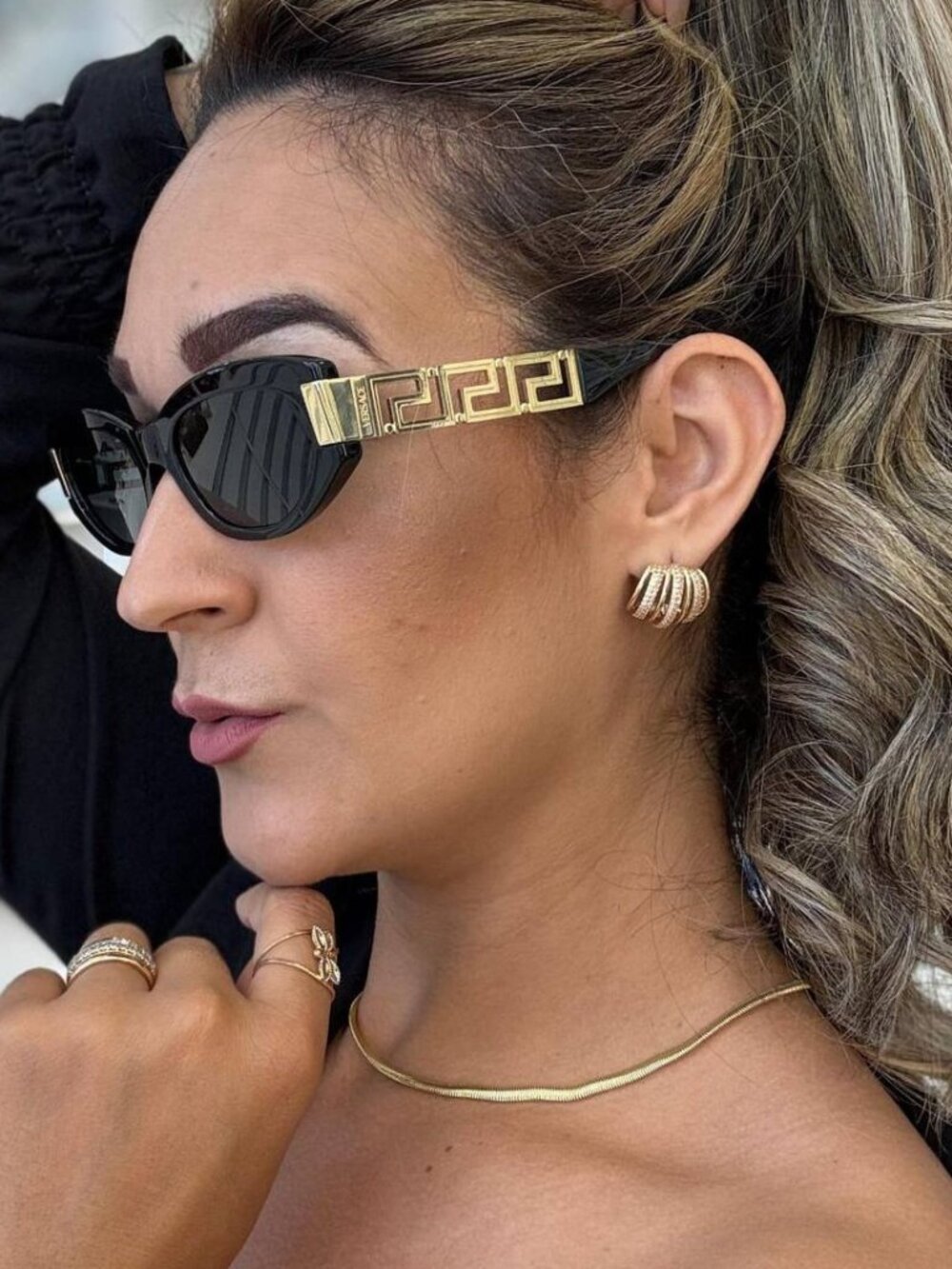 Versace VE4501 GB1/87 Sunglasses Black Cat Eye Frame, Dark Grey Lenses
